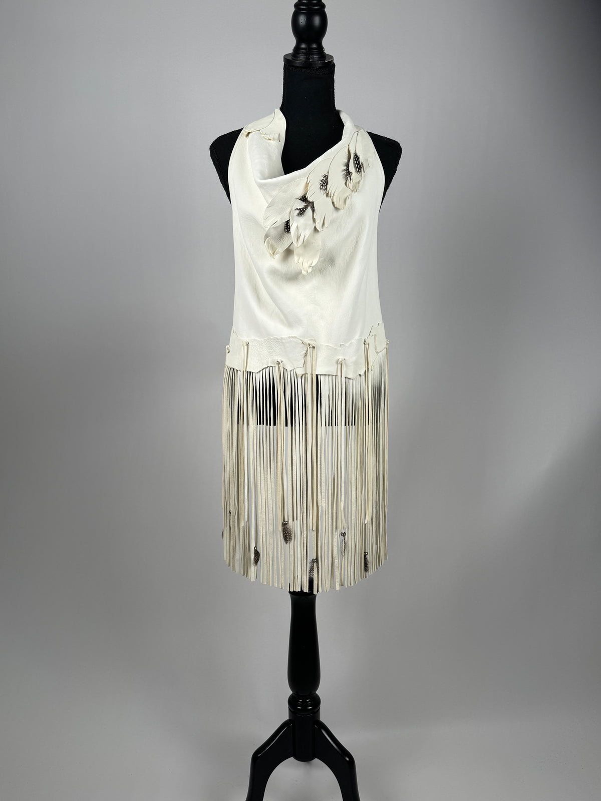 Feathered Leather Cowl Neck Halter Top-Animo Hat Company